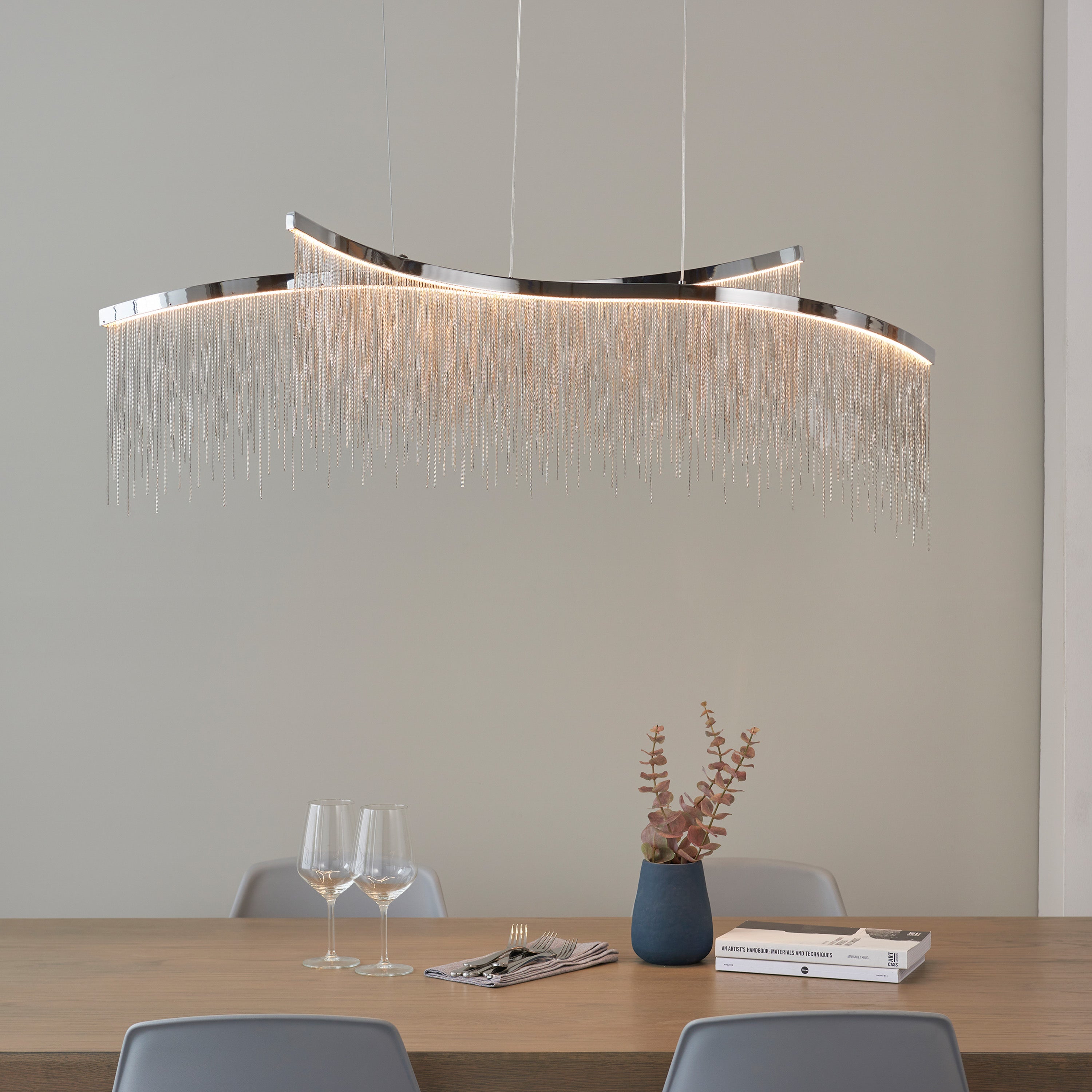 Amelia Linear Chrome & Silver Chain Pendant Light
